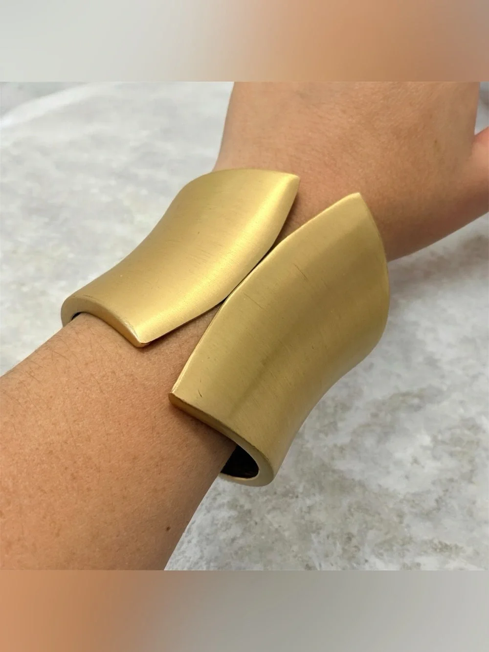 Gold Metal Asymmetrical Cuff Bracelet Hinged Closure